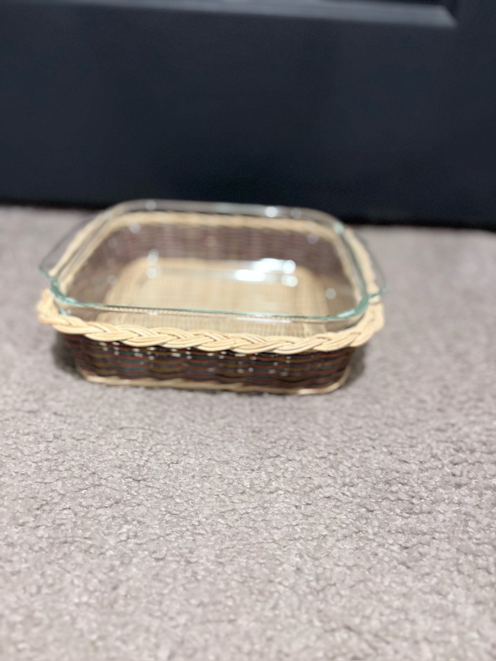 Pyrex Woven Rattan Serving Dish with Glass Insert - Tan and Brown